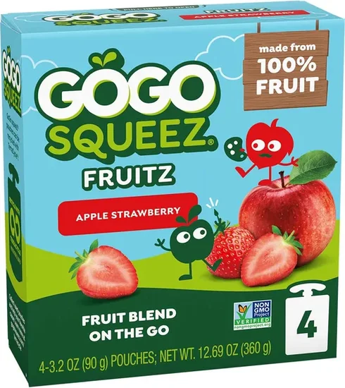 GoGo squeeZ Applesauce Pouches, Apple Strawberry, 3.2 oz each, 4 ct