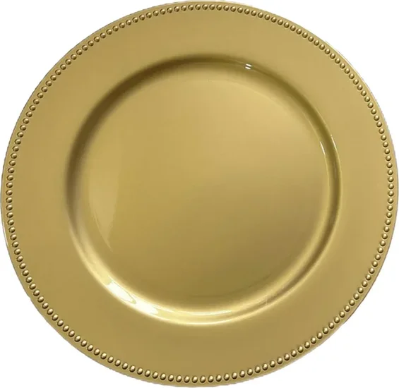 Gold Plastic Charger Plates with Beaded Rims, 13 in.
