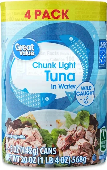 Great Value Chunk Light Tuna in Water, 5 oz, 4 Pack
