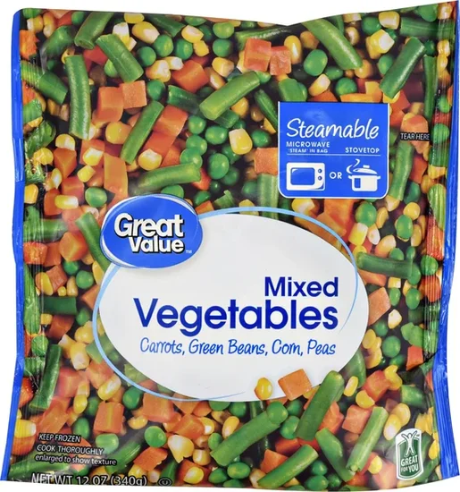 Great Value Mixed Vegetables, 12 oz Steamable Bag (Frozen)