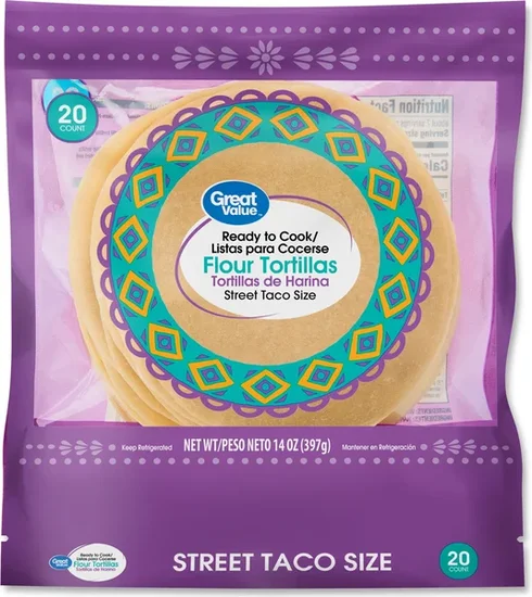 Great Value Ready to Cook Street Taco Size Flour Tortillas, 14 oz, 20 Count