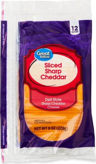 Great Value Sharp Cheddar Deli Style Sliced Cheese, 8 oz, 12 Slices