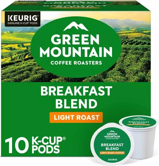 Green Mountain Coffee Roasters Breakfast Blend K-Cup Pods, Light Roast, 10 ct