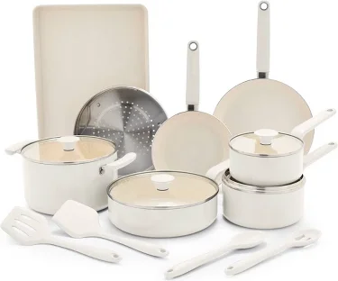 GreenPan Rio Advanced 16pc Ceramic Nonstick Cookware Set Cream