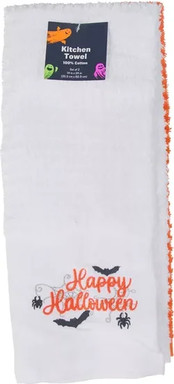 Halloween Kitchen Towels, 100% Cotton, 14 in x 24 in, Set of 2, Assorted