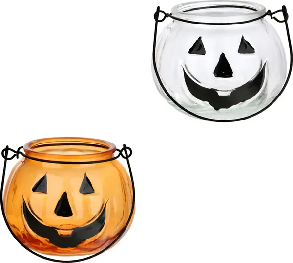Halloween Pumpkin Glass Candle Holder, Assorted Colors,