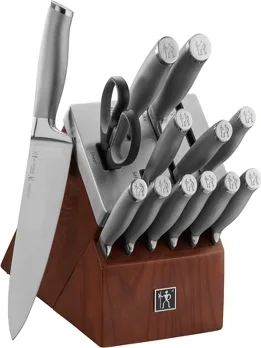Henckels Modernist 14-pc Self-Sharpening Knife block set, Chef Knife, Paring Knife, Dark Brown, Stainless Steel, Walnut