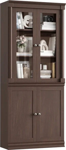 Homfa Bookcase With Glass Doors