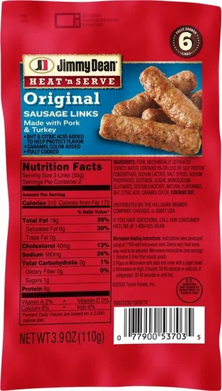 Jimmy Dean Heat 'n Serve Original Pork and Turkey Sausage Links, 6 ct.