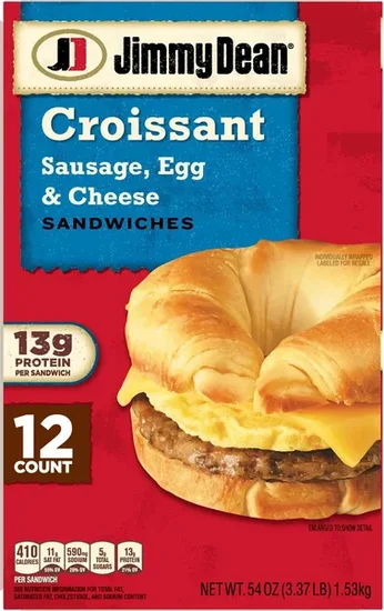 Jimmy Dean Sausage, Egg, and Cheese Croissant Sandwiches, Frozen, 12ct.