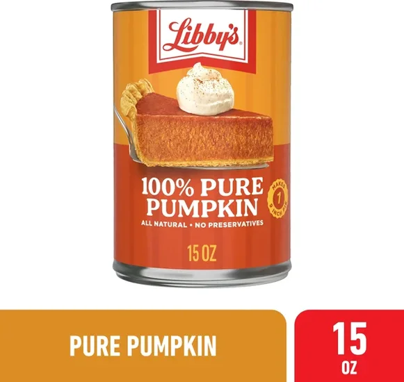 Libby's Canned Pumpkin, 100% Pure Pumpkin Puree, All Natural Gluten Pumpkin for Baking Pumpkin Pie Dessert, 15 oz Can