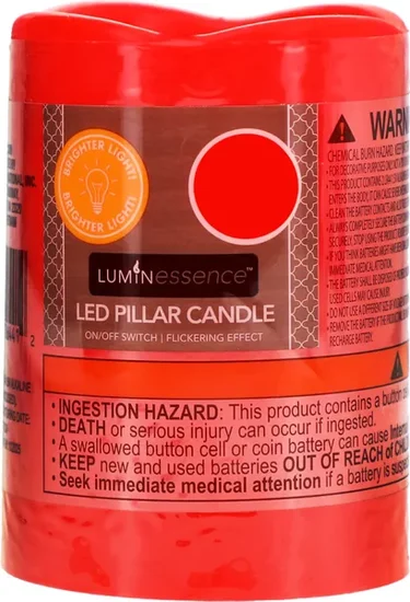 Luminessence Red LED Wax Pillar Candles, 3x4 in.