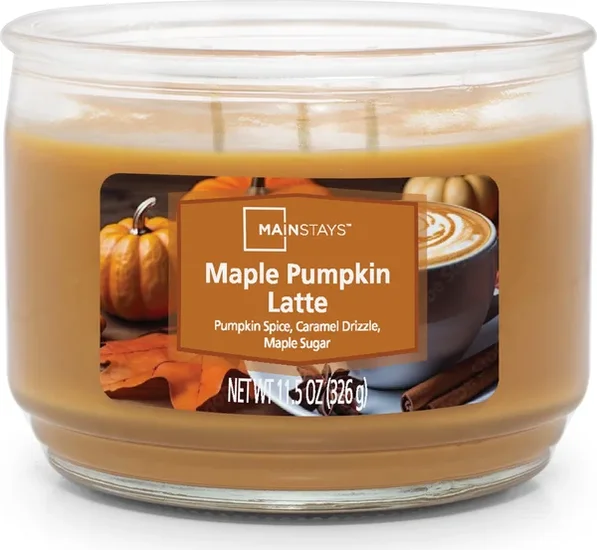 Mainstays 3-Wick Glass Jar Candle, Maple Pumpkin Latte, 11.5 oz