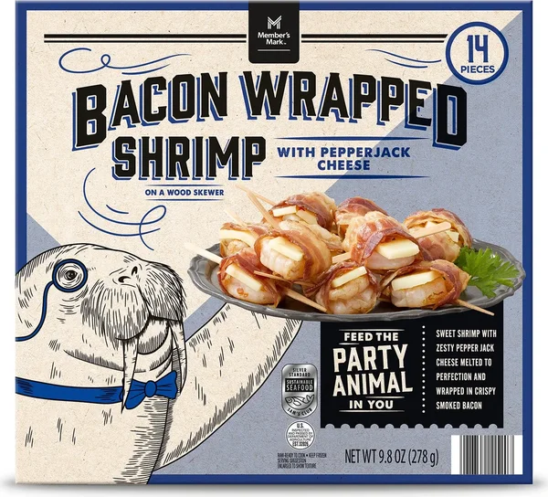 Member's Mark Bacon Wrapped Shrimp with Pepper Jack Cheese, Frozen, 14 ct.