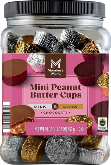 Member's Mark Mini Peanut Butter Cups, Milk & Dark Chocolate Candy, 30 oz.