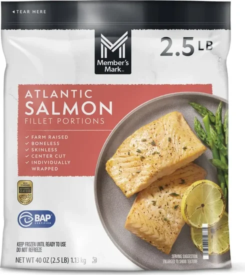 Member's Mark Skinless and Boneless Atlantic Salmon Fillet Portions, Frozen, 2.5 lbs.