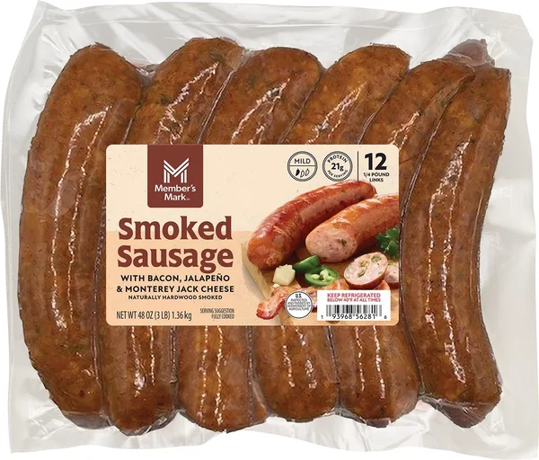 Member's Mark Smoked Sausage Made with Bacon, Jalapeno & Monterey Jack Cheese, 4 oz., 12 ct.