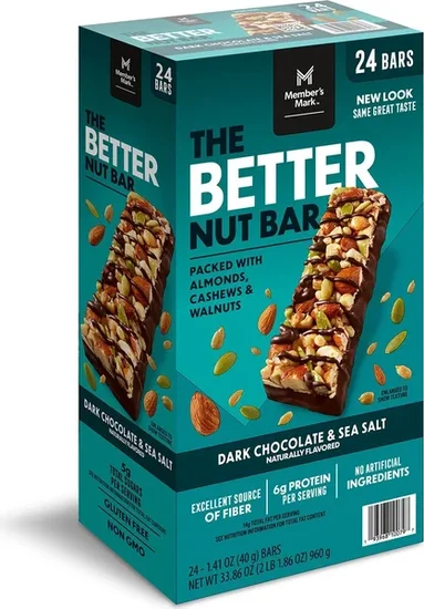 Member's Mark The Better Nut Bar, Dark Chocolate and Sea Salt, 24 ct.