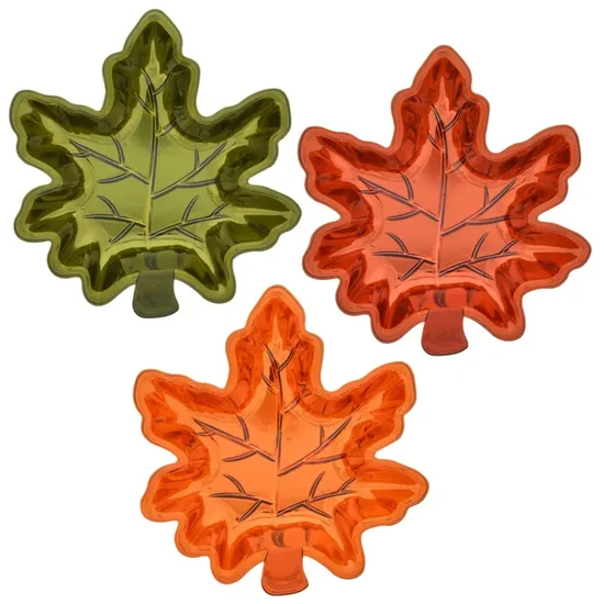 Metallic Plastic Leaf Dishes, 9x8.5x1.5 in.
