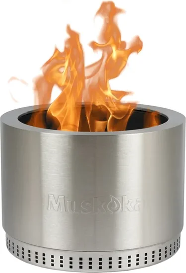 Muskoka 19.5-Inch Stainless Steel Smokeless Wood Burning Fire Pit with Protective Cover
