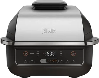 Ninja Foodi 6-in-1 Indoor Grill with Air Fry, Roast EG201 Black/Silver: Smokeless, Cool Touch, Digital Display, Dishwasher-Safe, Recipes Included