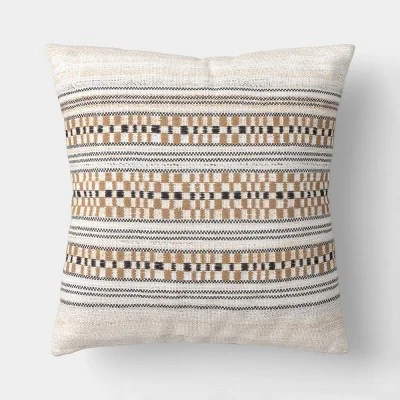 Oversized Square Woven Checkered Stripe Throw Pillow Neutral - Threshold™