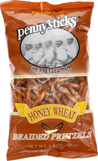 Pennysticks Brand Honey Wheat Braided Pretzels, 9.5-oz. Bags