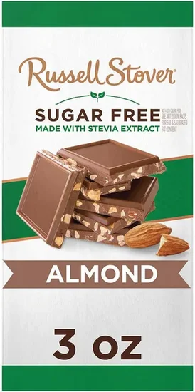RUSSELL STOVER Sugar Free Almond Chocolate Candy Bar, 3 oz