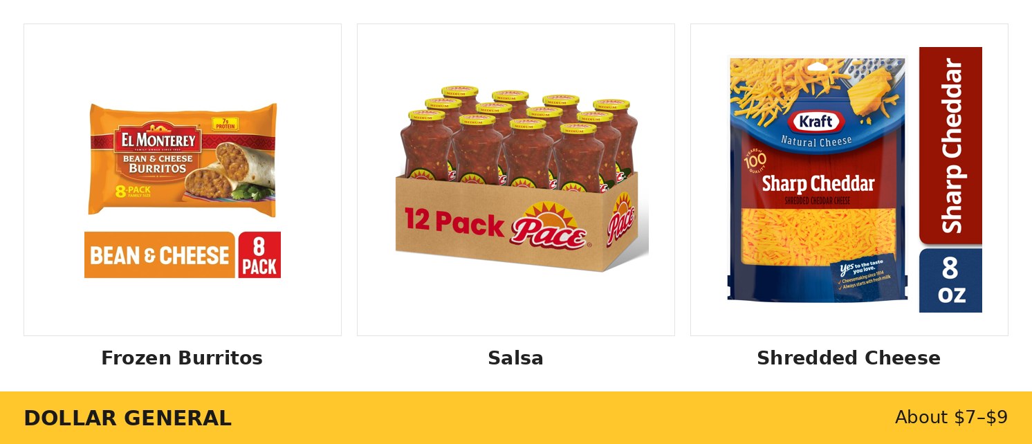 Dollar General Frozen Burrito Dinner ingredients