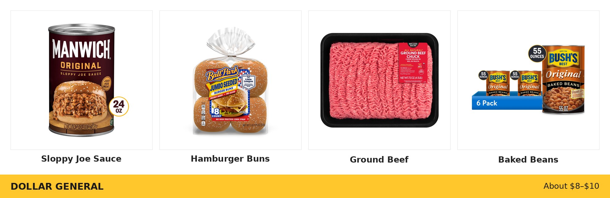 Dollar General Sloppy Joe Sandwich Night ingredients