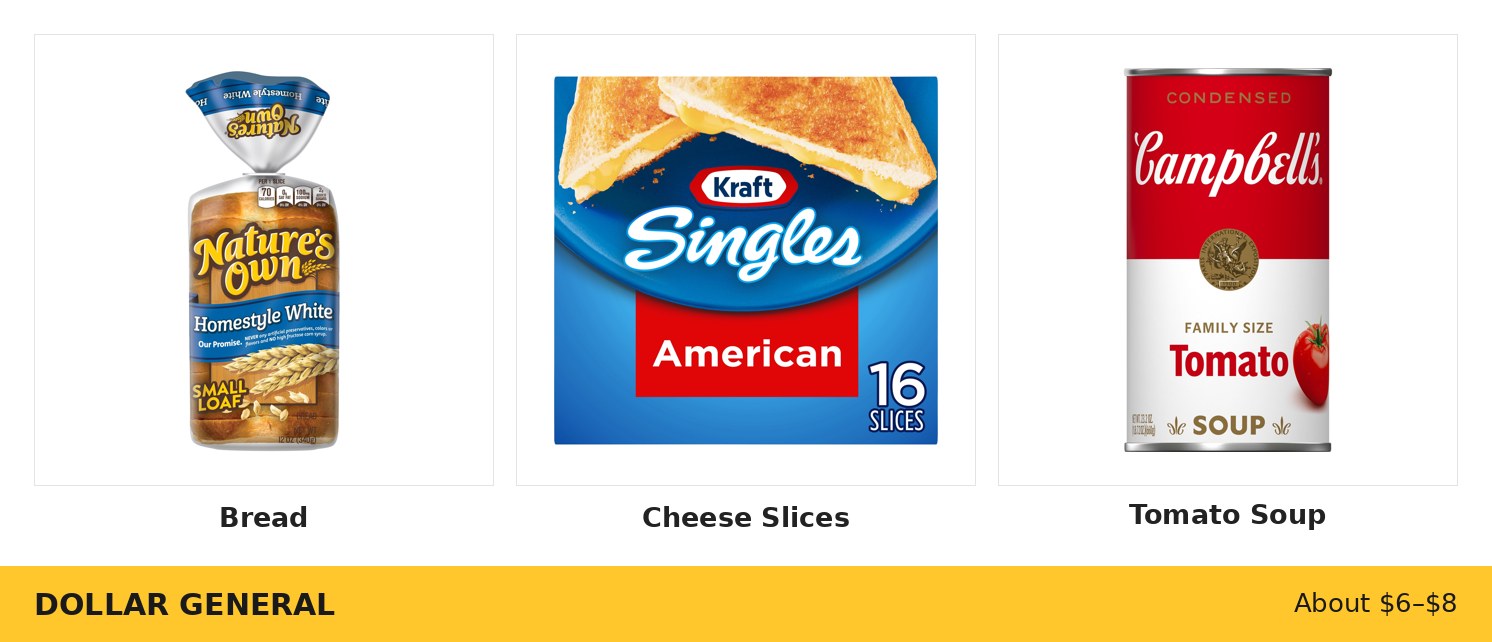 Dollar General Grilled Cheese & Tomato Soup Combo ingredients