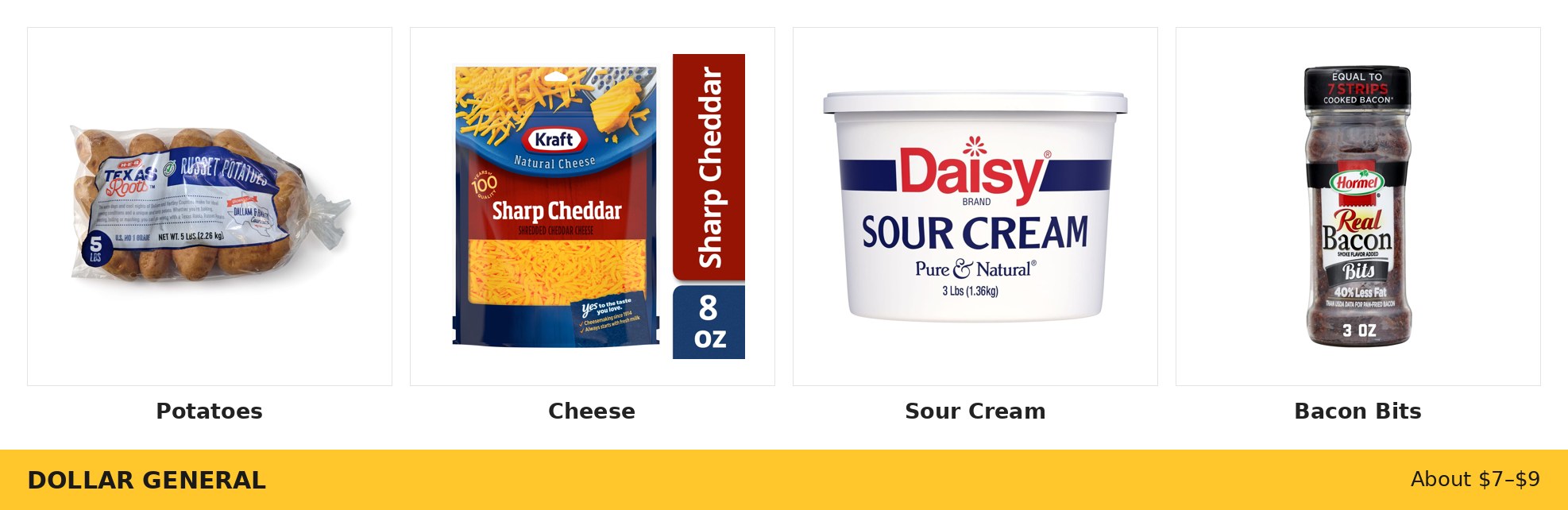 Dollar General Loaded Baked Potato Dinner ingredients