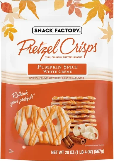 Snack Factory Pumpkin Spice White Creme Pretzel Crisps, 20 oz.