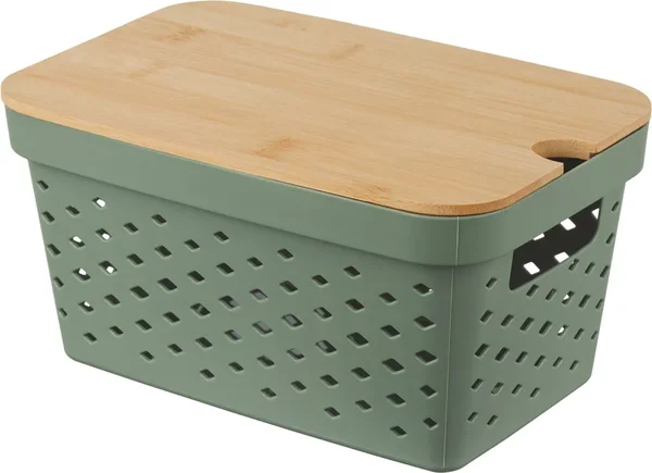 Storage Basket with Bamboo Lid, Small (White or Sage Green)