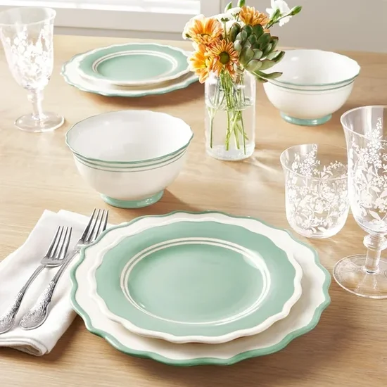 The Pioneer Woman Ainsley 12-Piece Ceramic Dinnerware Set (Sage Blue)