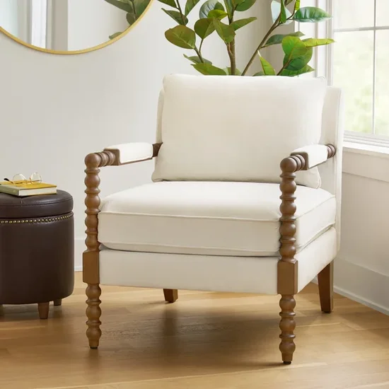 The Pioneer Woman Harper Spindle Accent Chair, Antique White Fabric Upholstery