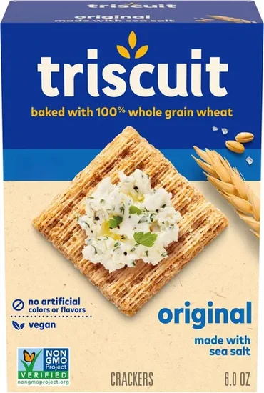 Triscuit Original Whole Grain Wheat Crackers, Vegan Crackers, Healthy Snacks, Lunch Snacks, 6 oz