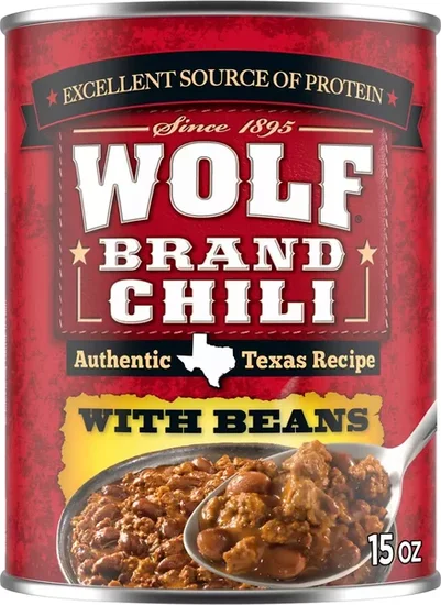 Wolf Brand Chili with Beans, 24g Protein per Serving, 15 oz. Can