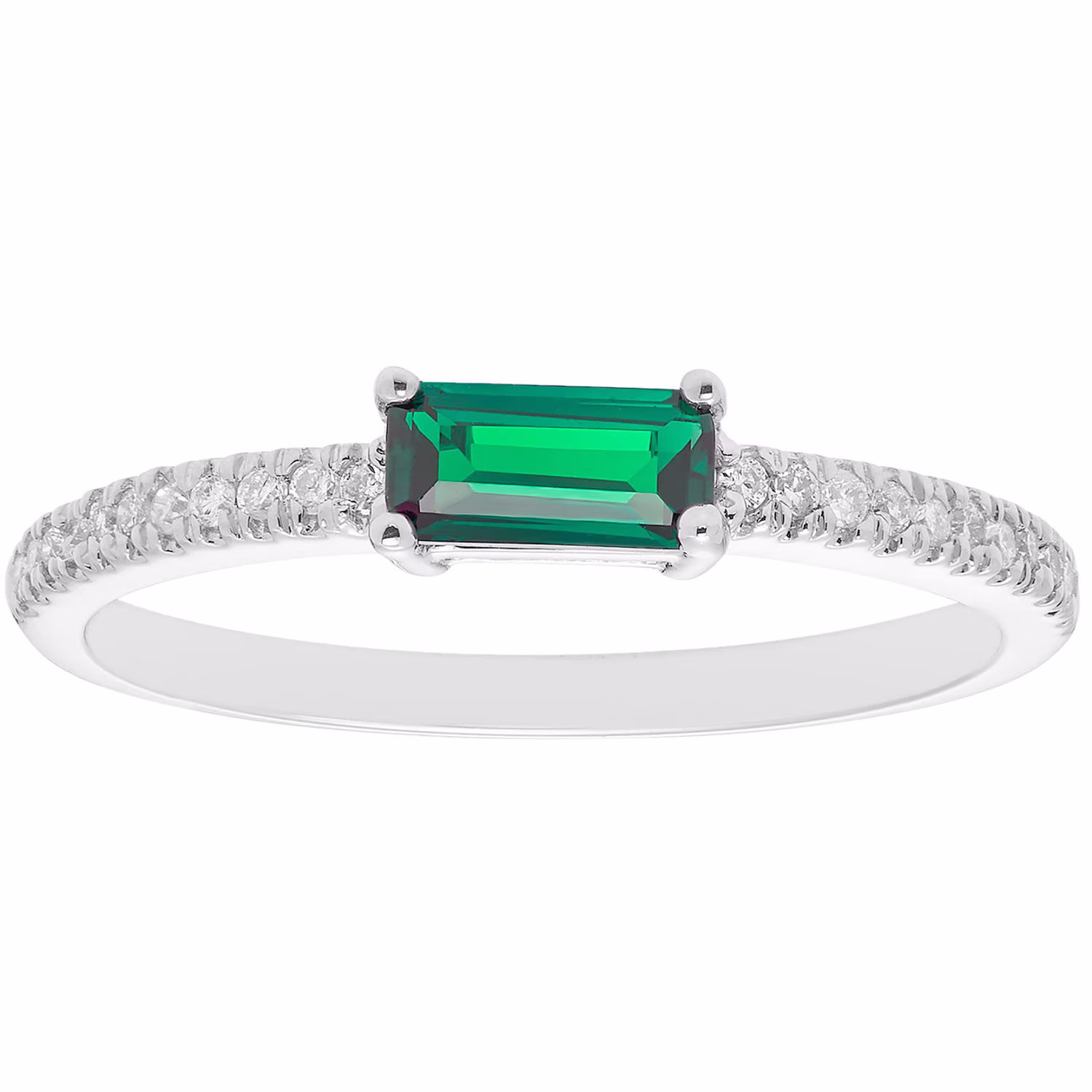 Baguette Cut Gemstone and 0.10 CT. T.W. Diamond Ring in 14K Gold