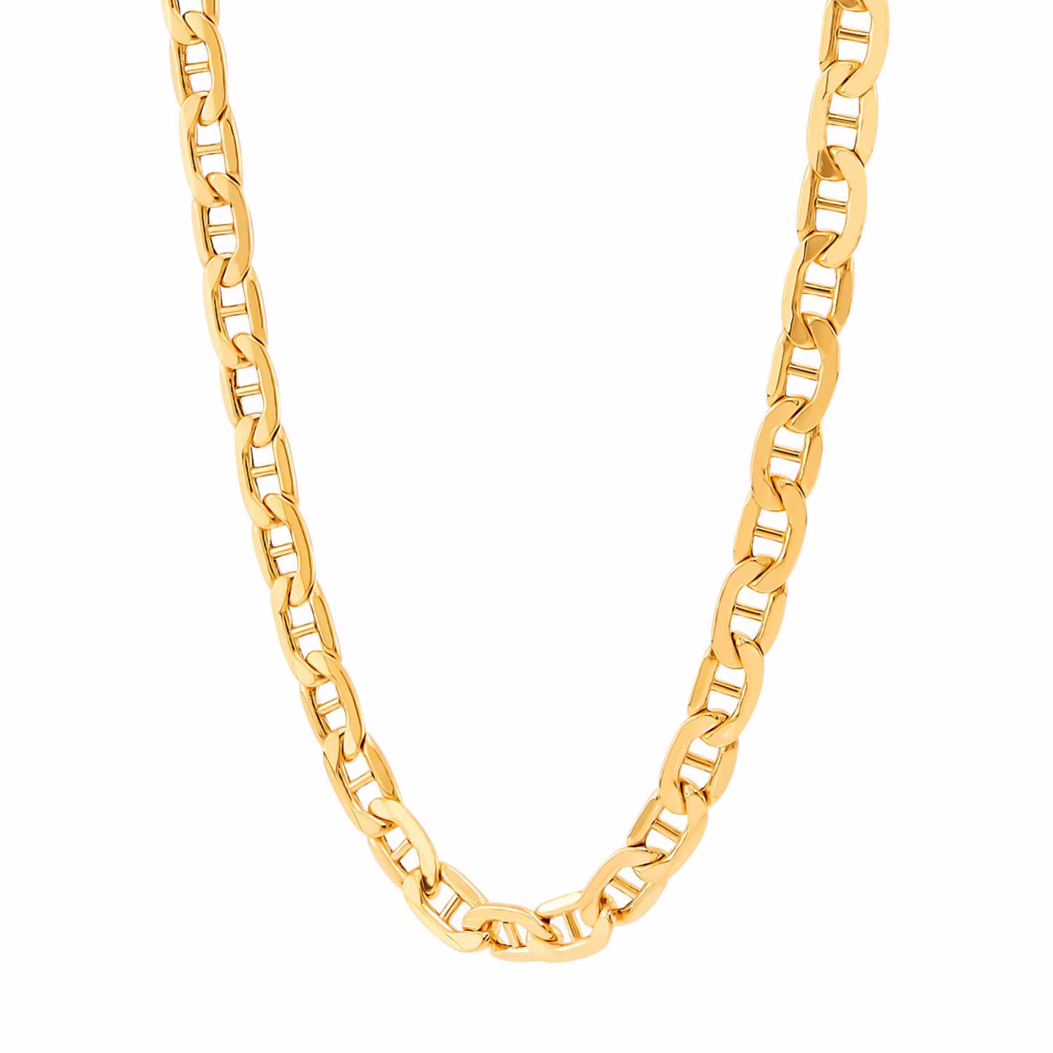 Beveled Mariner Chain Link Necklace in 14K Gold