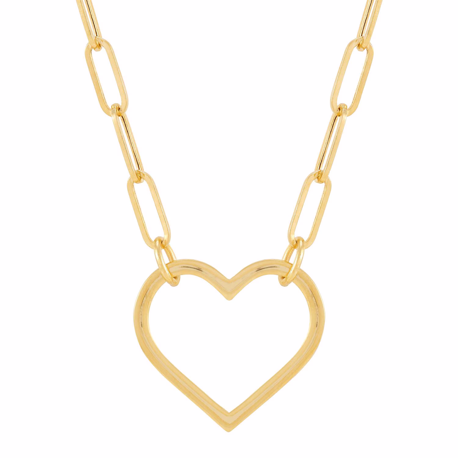 Open Heart Paperclip Chain Pendant Necklace in 14K Gold