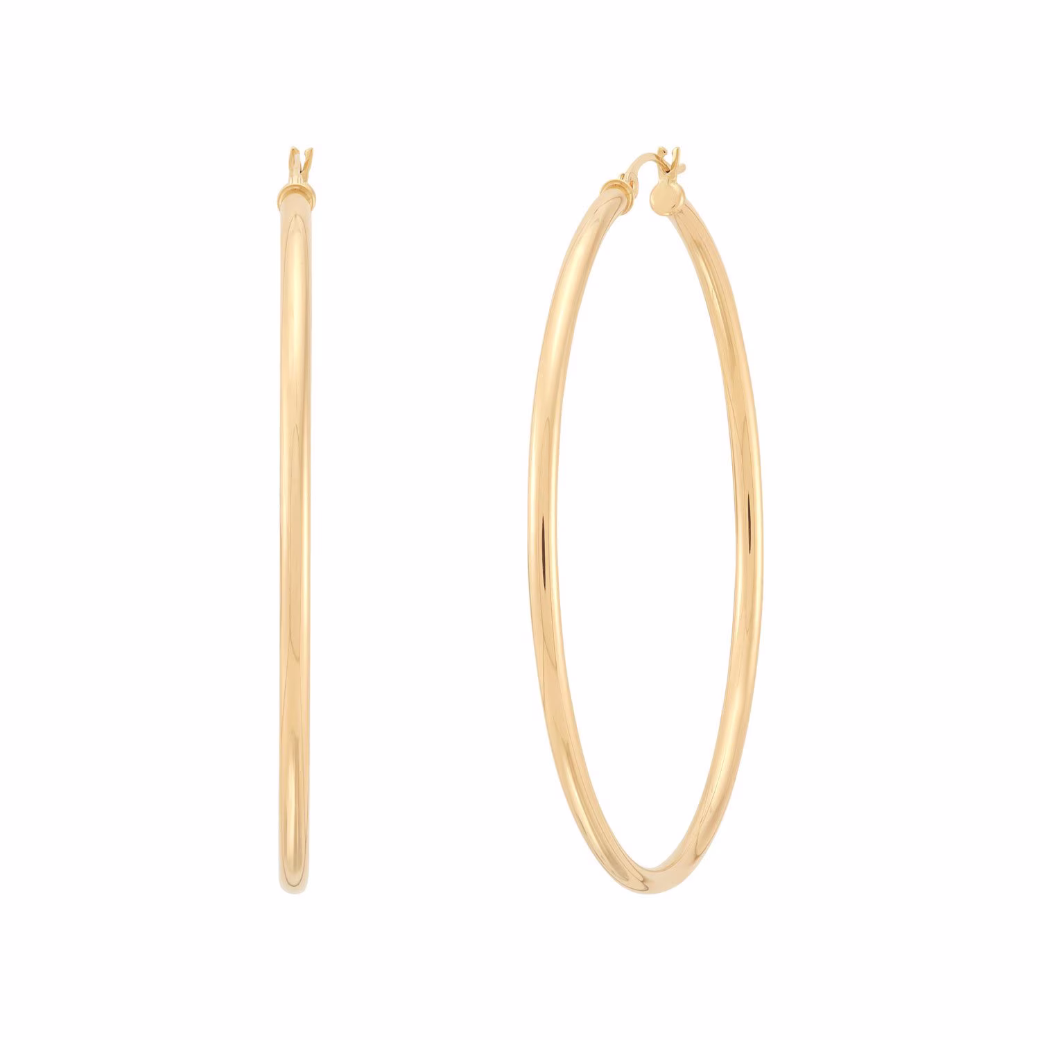 High Polish Round Tube Hoop Earrings in 14K Gold