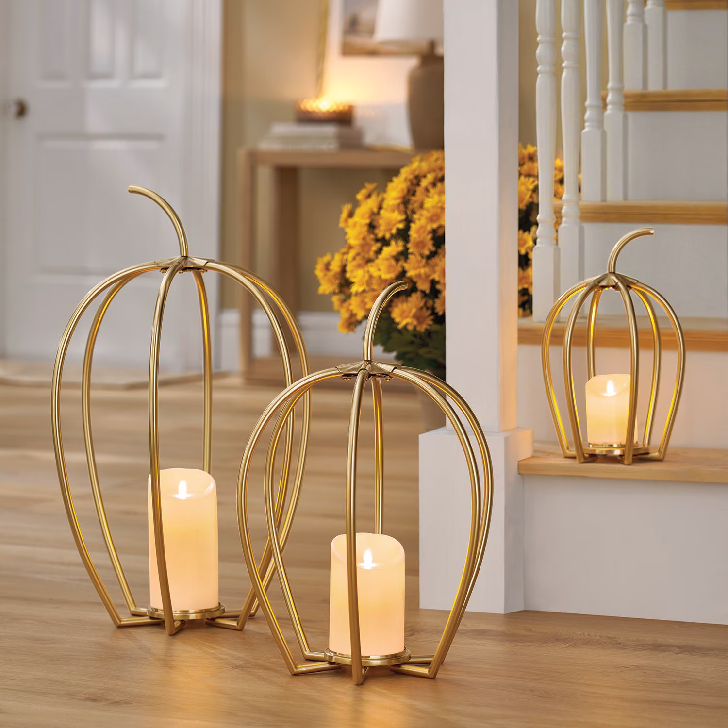 Member's Mark Iron Pumpkins with LED Candles, Set of 3