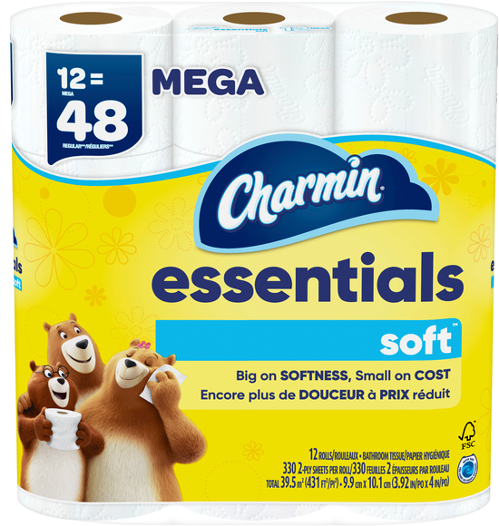 Charmin Essentials Soft Mega Roll 2-Ply Toilet Paper Unscented - 12 ct