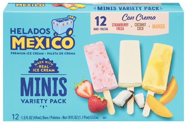 Helados Mexico Minis Strawberry Mango Coconut Ice Cream Bars - 12 ct