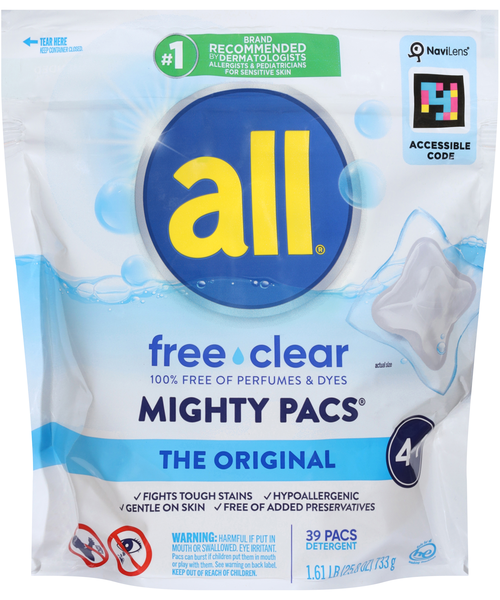 all Free & Clear 4-in-1 Original Laundry Detergent Mighty Pacs - 39 ct