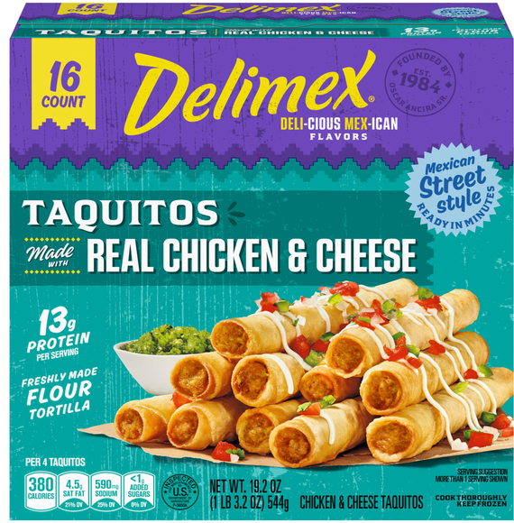 Delimex Chicken & Cheese Flour Taquitos - 16 ct Frozen