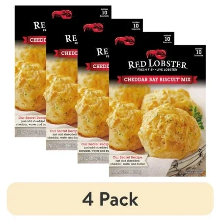 (4 pack) Red Lobster Cheddar Bay Biscuit Mix, Garlic Herb Seasoning Included, Cheddar Biscuit Mix, 11.36 Oz Box