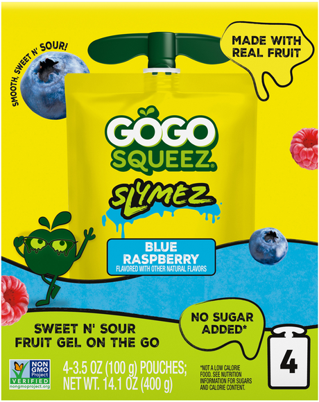 GoGo squeeZ Slymez No Sugar Added Blue Raspberry Fruit Gel Pouches - 4 ct