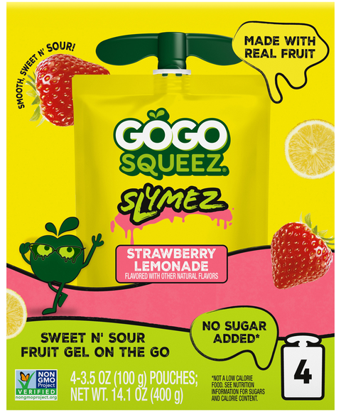 GoGo squeeZ Slymez No Sugar Added Strawberry Lemonade Gel Pouches - 4 ct